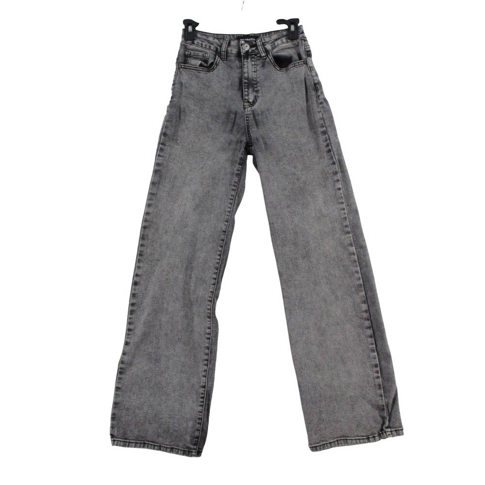 Telepatia Womens High Waisted Wide Leg Jeans Grey Acid Wash Denim Size S